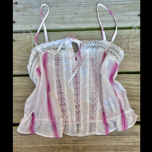 Aeropostale Coquette White and Pink Stripe Cotton Lace Top - Picture 3 of 6